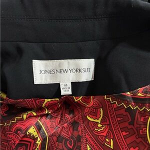 Jones New York Vibrant Red and Black Patterned Pant Suit